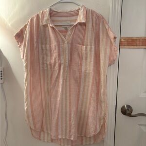 American Eagle Outfitters Pink and Cream Striped Shirt